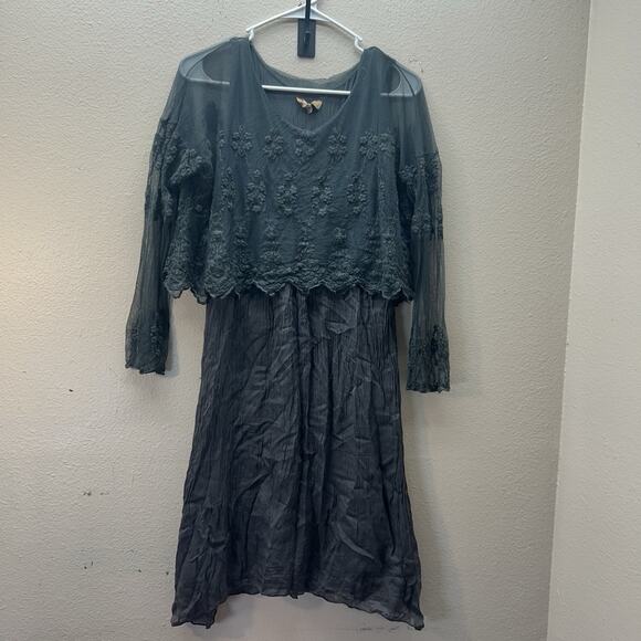 Carla Conti Silk Embroidered Tunic Sheath Dress Mini SZ S Fairy Whimsigoth Lace - Picture 1 of 9
